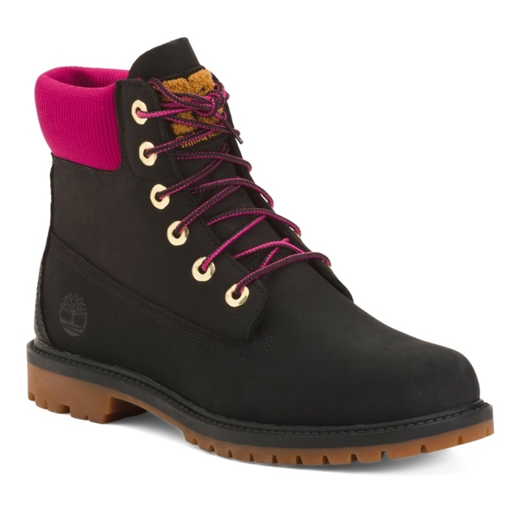 Timberland Women's Black and Pink Boots 8